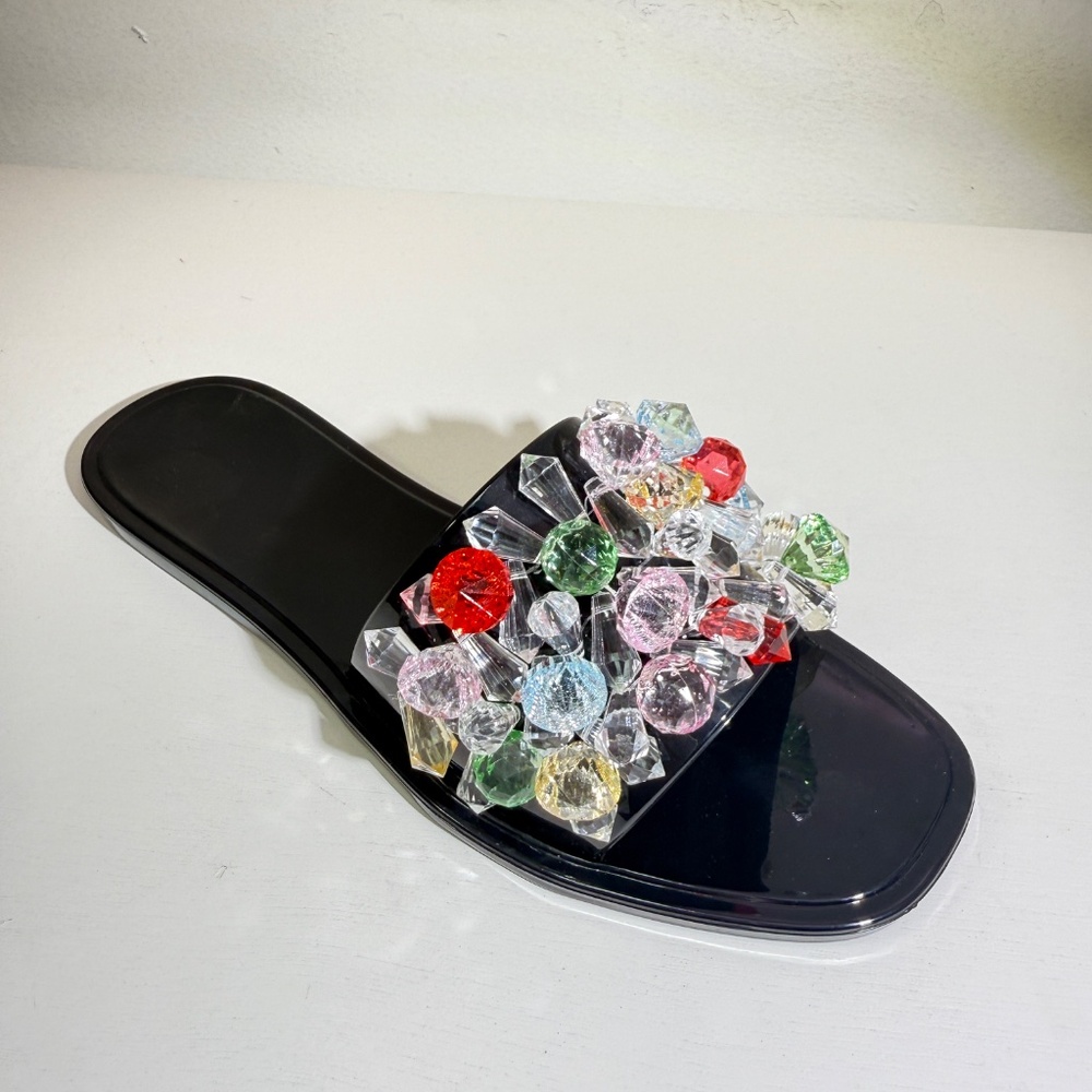 Women    Open Round Toe Slip On  Fashion crystals top Flats jelly Sandals Ds60
